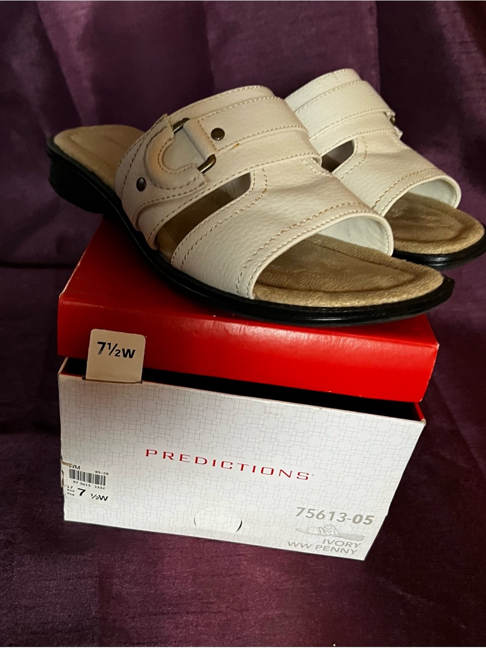 Predictions Ivory Slide Sandals with Buckle Accent
